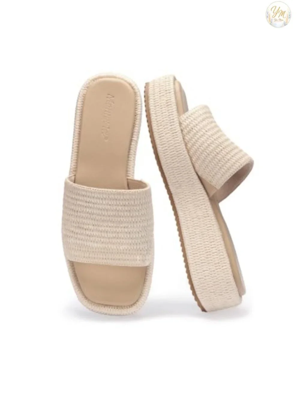Raffia Platform Sandals Women Espadrille Slides Woven Straw Wedge Slip On